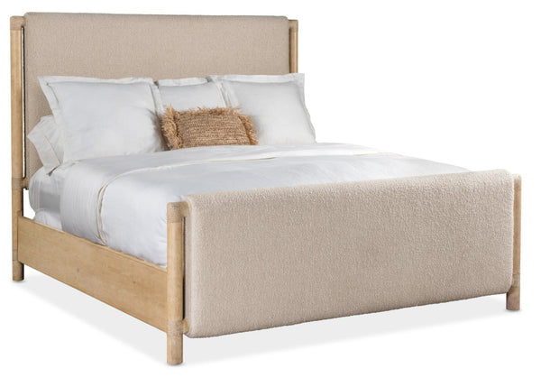 Hooker Furniture Retreat Queen Upholstered Panel Bed With Neo Cream Fabric, Rope Accents & Dune Distressed Finish 94.75 L x 80.75W x 65.50H 6950-90366-80