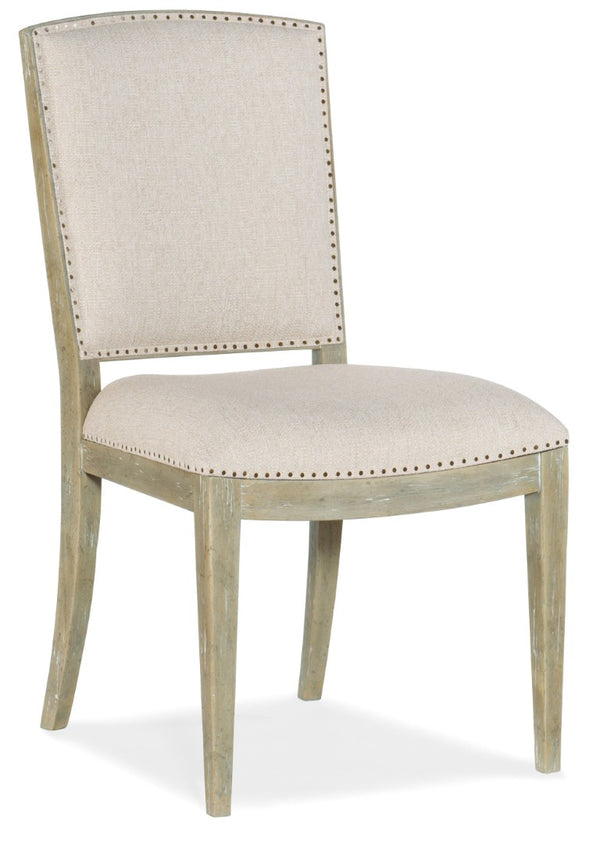 Hooker Furniture Surfrider Reeded Diamond Carved Back Side Chair With Driftwood Finish, Nailhead Trim & Performance Fabric 6015-75411-80