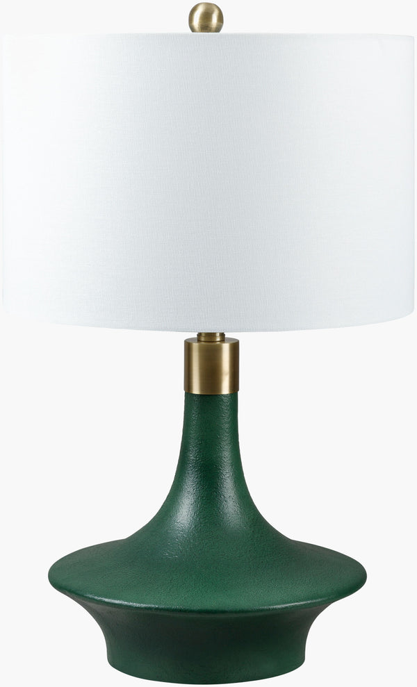 Surya Veneto Elegant 24"H Cottage-style Accent Table Lamp With Durable Resin Base & Cozy Linen Shade Body, Dark Green,Cord, Translucent Resin,Linen,Iron Vnt-001