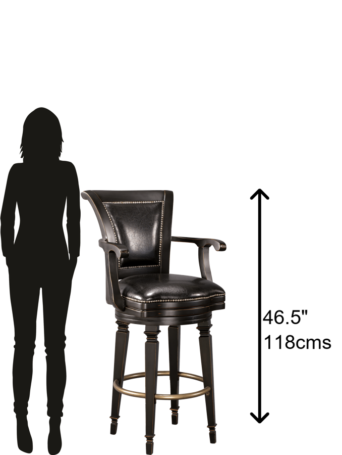 Hekman Furniture 697009 Rustic Burnished Black Barstool With Faux Leather Cushion & Antique Brass Footrest, 300 Lbs Capacity Worn Black (Brown Undertone) Northport Bar Stool 697009