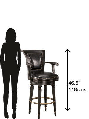 Hekman Furniture 697009 Rustic Burnished Black Barstool With Faux Leather Cushion & Antique Brass Footrest, 300 Lbs Capacity Worn Black (Brown Undertone) Northport Bar Stool 697009