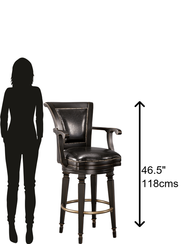 Hekman Furniture 697009 Rustic Burnished Black Barstool With Faux Leather Cushion & Antique Brass Footrest, 300 Lbs Capacity Worn Black (Brown Undertone) Northport Bar Stool 697009