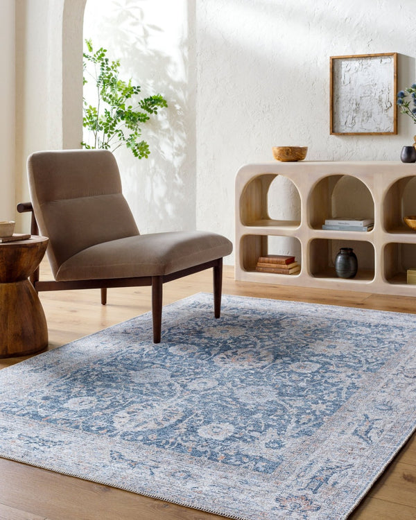 Livabliss Vinny Machine Woven Chenille Area Rug Soft Low Pile for Living Dining Bedroom Dark Blue, Deni 6'7" x 9' VNY2306-679