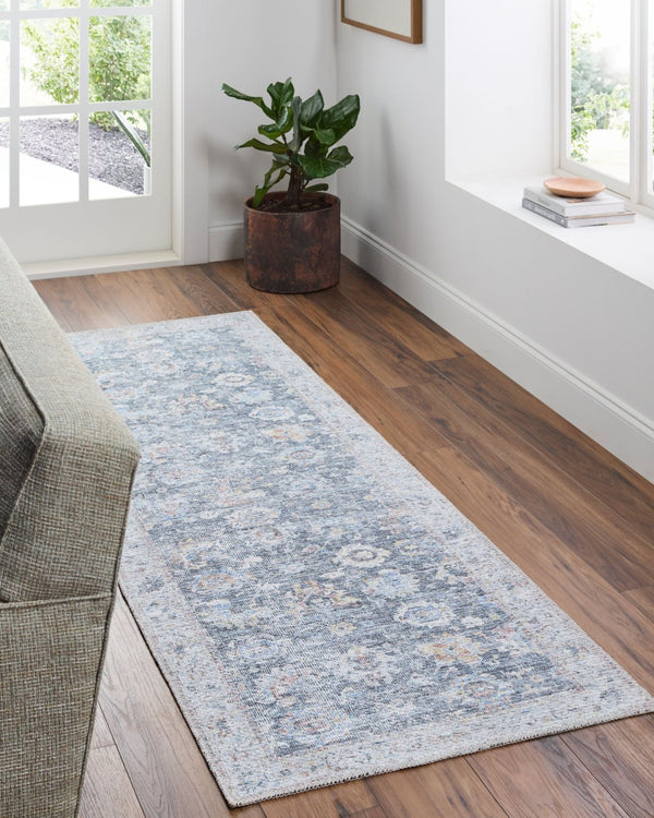 Livabliss Vinny Chenille Polyester Machine Woven Accent Rug Soft Low Pile for Entryways Black, Denim 5'3" x 7' VNY2307-537