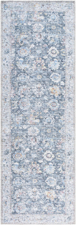 Livabliss Vinny Chenille Polyester Machine Woven Accent Rug Soft Low Pile for Entryways Black, Denim 2'7" x 7'10" VNY2307-27710