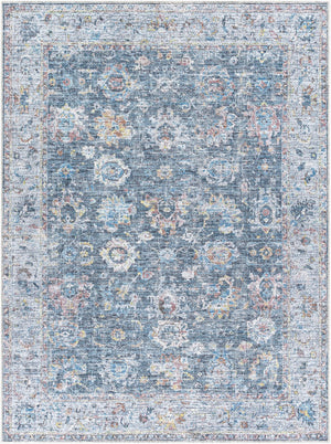 Livabliss Vinny Chenille Polyester Machine Woven Accent Rug Soft Low Pile for Entryways Black, Denim 5'3" x 7' VNY2307-537