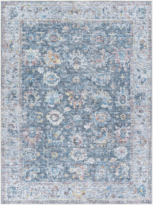 Livabliss Vinny Chenille Polyester Machine Woven Accent Rug Soft Low Pile for Entryways Black, Denim 5'3" x 7' VNY2307-537