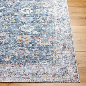 Livabliss Vinny Chenille Polyester Machine Woven Accent Rug Soft Low Pile for Entryways Black, Denim 5'3" x 7' VNY2307-537