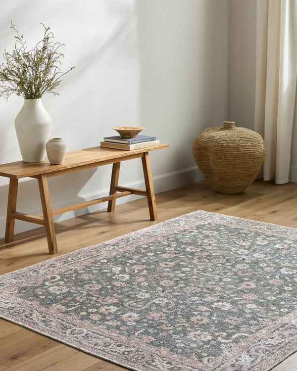 Livabliss Vinny Machine Woven Polyester Area Rug Low Pile for Entryways and High Traffic Spaces Emerald, Cream 8'10" x 12' VNY2314-81012