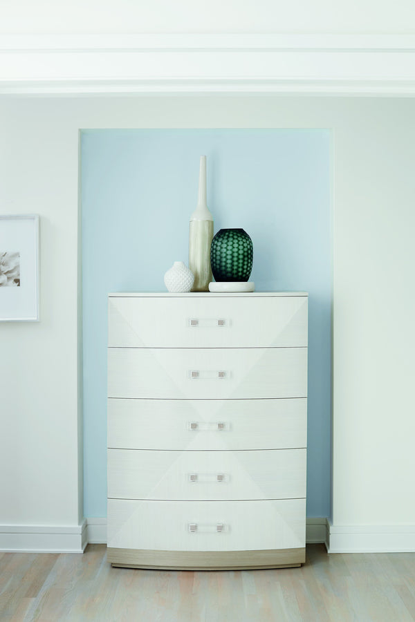Bernhardt Bernhardt Axiom Tall Chest With Five Drawers, Acrylic-Metal Hardware, Linear White & Gray Finish 381119
