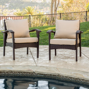 English Elm Christopher Knight Home® - HONOLULU Woven Rattan Club Chair Set — Durable PE Rattan & Iron Frame, Waterproof Fabric, Cozy Seating Brown+Tan 52918.00BRNMP2