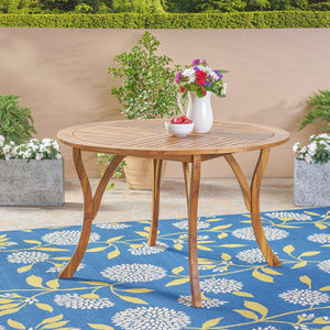 English Elm Hermosa Round Acacia Wood Outdoor Dining Table Slatted Teak Patio Seats Four 62916.00