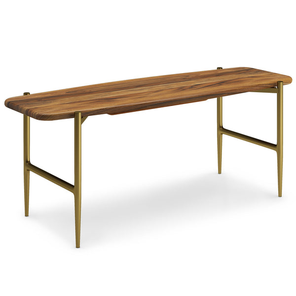 English Elm Wagner Handcrafted Acacia Wood Bench with Antique Brass Metal Legs, Natural Finish, Mid-Century Style B136P159646