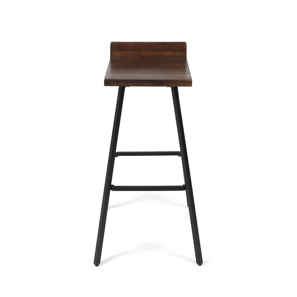 English Elm Christopher Knight Home® - JUT Bidwell Acacia Wood Bar Stool Set of 2 — Handcrafted Low-Back Counter Stools with Iron Legs Brown 64648.00DBRN
