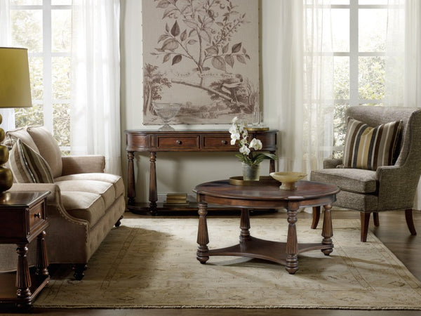 Hooker Furniture Leesburg Mahogany Demilune Console Table — Half-Moon Entryway Console With 2 Drawers & Bottom Shelf 5381-80151