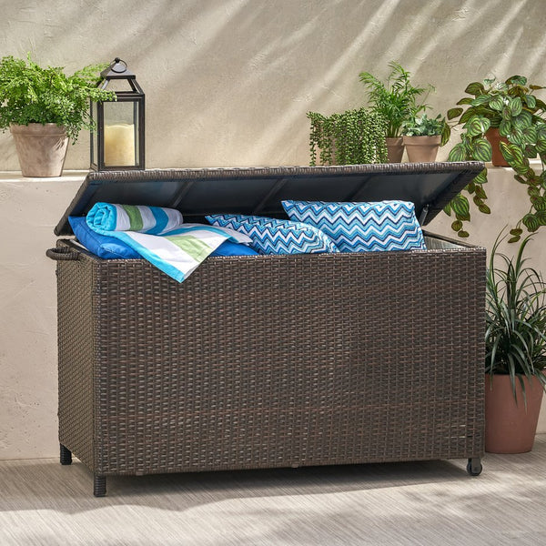 English Elm Blake Outdoor Wicker Storage Box with Wheels for Patio Cushions and Garden Gear 54153.00BRN