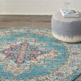 Nourison Passion PSN03 Machine Made Power-loomed Ornamental Border Indoor Only Bohemian Vintage Rug Light Blue, Ivory Light Blue 100% Polypropylene 99446477576