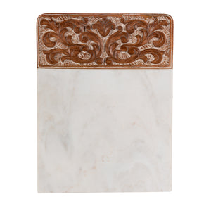 Acanthus Carved Wood and Marble Cutting Board, White, Large EAW40612 Park Hill