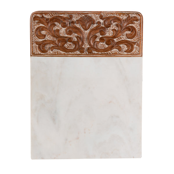 Acanthus Carved Wood and Marble Cutting Board, White, Large EAW40612 Park Hill