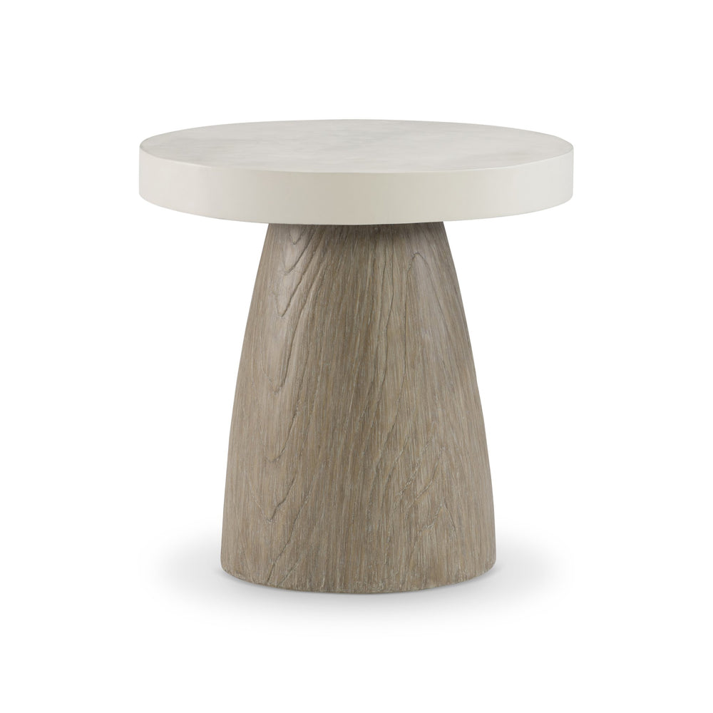Bernhardt Bernhardt Granville Drum Outdoor Side Table — Glass-Reinforced Concrete, Bone Top & Sea Oat Woodgrain Base X09123