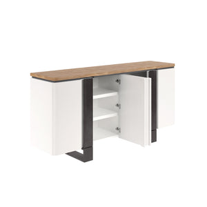 A.R.T. Furniture Portico Modern Credenza With Adjustable Shelves, Rich Sienna Top & Soft-close Doors For Elegant Storage Brown, White Parawood Solids,Mindi Veneers,Resin 323252-3351