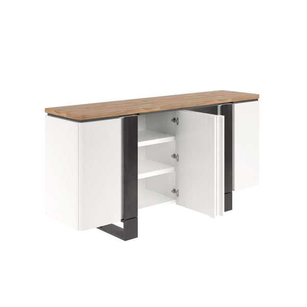 A.R.T. Furniture Portico Modern Credenza With Adjustable Shelves, Rich Sienna Top & Soft-close Doors For Elegant Storage Brown, White Parawood Solids,Mindi Veneers,Resin 323252-3351