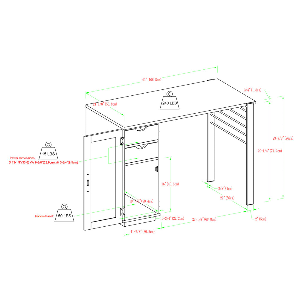 Jared 42" Storage Desk with Chalkboard Door Grey Wash JAHO42CDGW Walker Edison