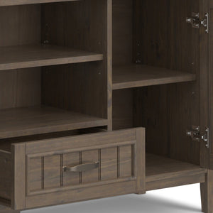 English Elm Lev Smoky Brown TV Media Stand for TVs up to 60" — Handcrafted Solid Wood, Adjustable Shelves, Cord Management, Brushed Bronze Handles B136P158821