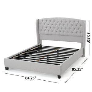English Elm Queen Wingback Platform Bed Tufted Polyester Upholstery Solid Birch Legs Bedroom 60542.00LGY-K-FULL BED