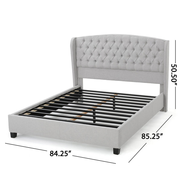English Elm Queen Wingback Platform Bed Tufted Polyester Upholstery Solid Birch Legs Bedroom 60542.00LGY-K-FULL BED