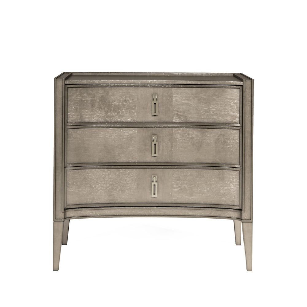 A.R.T. Furniture Cove Nightstand: Glam Transitional Design With Usb Chargers, 3 Drawers & Elegant Concave Face Finish Grey Rubberwood Solids,Primavera Veneers,Metal 349141-2743