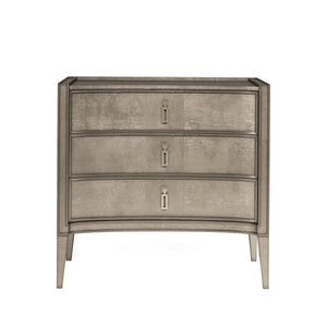A.R.T. Furniture Cove Nightstand: Glam Transitional Design With Usb Chargers, 3 Drawers & Elegant Concave Face Finish Grey Rubberwood Solids,Primavera Veneers,Metal 349141-2743