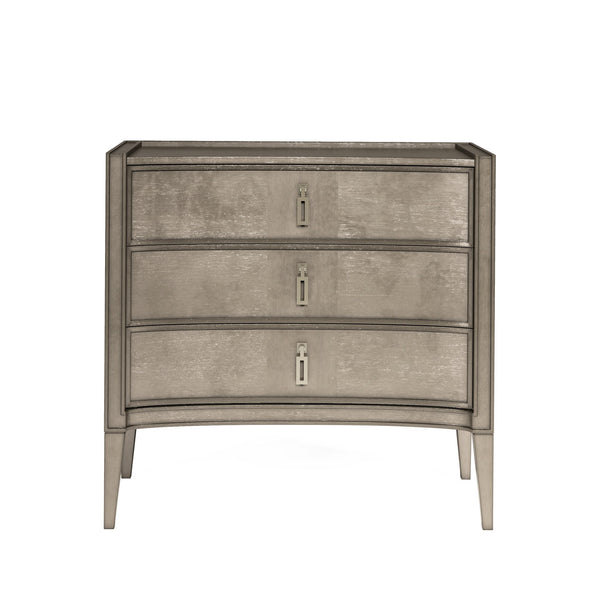 A.R.T. Furniture Cove Nightstand: Glam Transitional Design With Usb Chargers, 3 Drawers & Elegant Concave Face Finish Grey Rubberwood Solids,Primavera Veneers,Metal 349141-2743