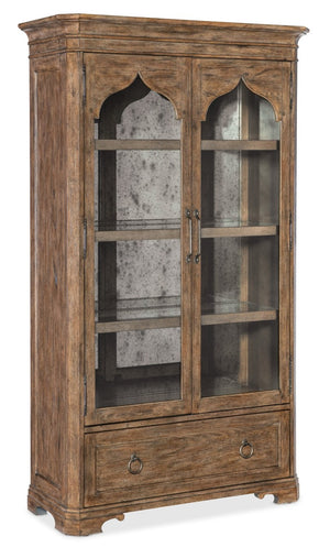 Hooker Furniture Americana Honey Display Cabinet With Antique Mirror Back, Adjustable Shelves, Lighting & Drawer 7050-75908-85