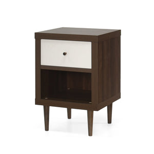 English Elm 1-drawer Nightstand with Splayed Rubberwood Legs and Open Shelf Mid-century Bedroom 72036.00