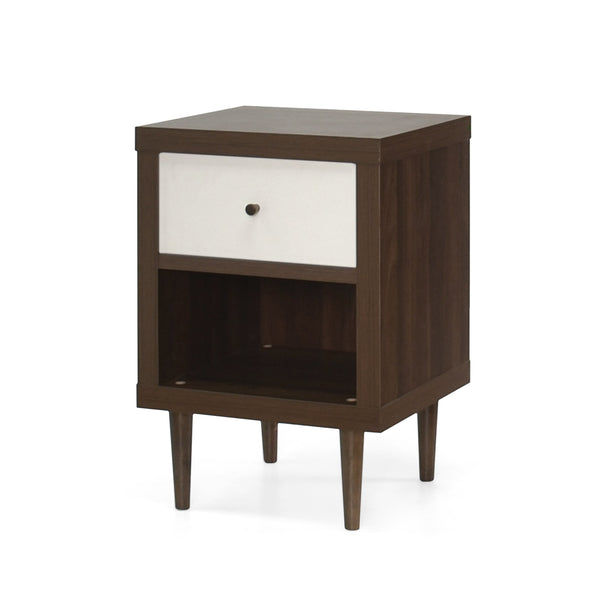 English Elm 1-drawer Nightstand with Splayed Rubberwood Legs and Open Shelf Mid-century Bedroom 72036.00