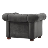 Homelegance By Top-Line Pietro Tufted Scroll Arm Chesterfield Chair Dark Grey Linen