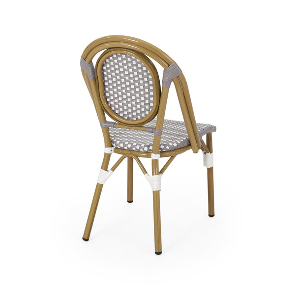 English Elm French Bistro Outdoor Chair Set of 2 Handwoven Pe Rattan Aluminum Cafe Patio Seating 69959.00GRY