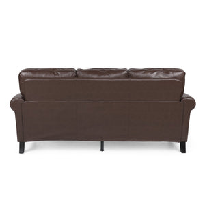 English Elm 3 Seater Pu Leather Sofa with Nailhead Trim Tapered Birch Legs for Modern Living 71405.00PUDBRN