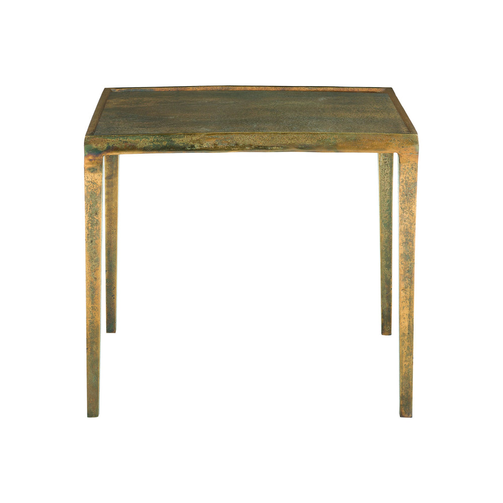 Bernhardt Bernhardt Benson Cast Aluminum End Table In Vintage Brass Finish With Gallery Top, Sleek Accent 438121