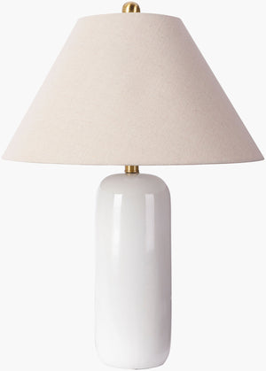 Surya Viper Modern 26” Accent Table Lamp With Elegant Beige Linen Shade For Stylish Home Ambiance Body, White,Shade (Outside), Beige,Shade (Inside), White,Finial, Metallic ,Bronze,Harp, Metallic ,Brass,Cord, Black Ceramic,Linen,Polyester,Iron Vpr-001