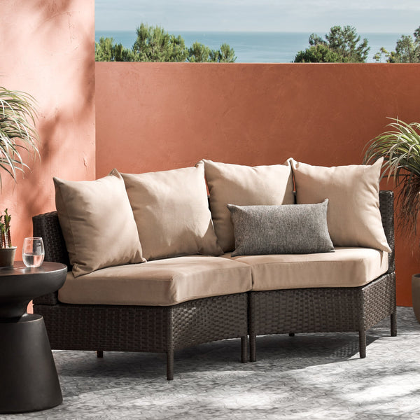 English Elm Christopher Knight Home® - PT LIMON SINGLE SOFA Curved Armless Outdoor/Indoor Faux Rattan Chairs with Water-Resistant Cushions and Heavy-Duty Iron Frame Dark Brown 54786.00