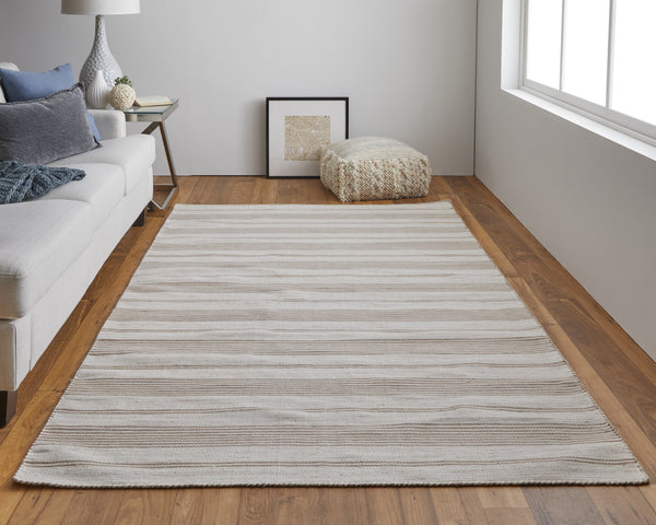 Feizy Rugs Duprine Eco-friendly Hand-woven Indoor Rug - Stylish Nautical Design With Classic Pin Stripes Ivory,Taupe Pet,Polyester 7220560fmsh000c00