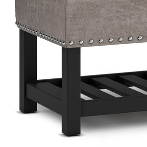 English Elm Lomond Storage Ottoman Bench - Distressed Grey Taupe With Tufting, Hidden Storage & Open Shelf B136P159125