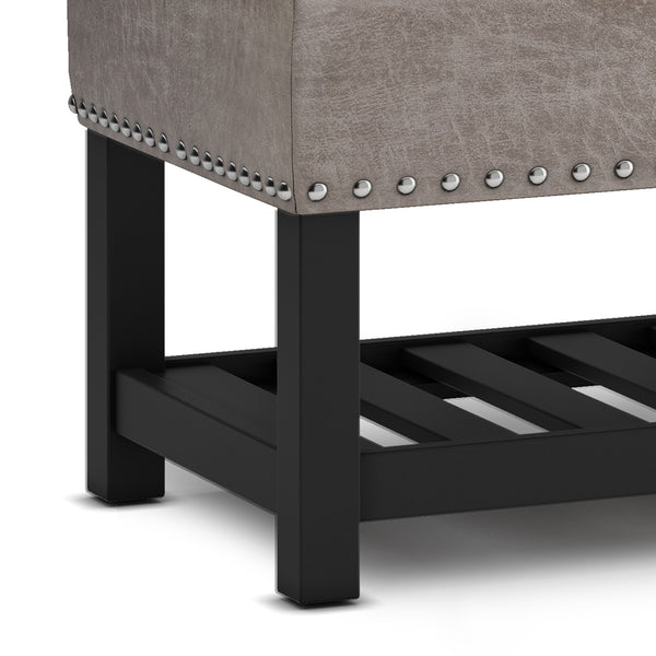 English Elm Lomond Storage Ottoman Bench - Distressed Grey Taupe With Tufting, Hidden Storage & Open Shelf B136P159125