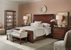 Hooker Furniture Charleston Queen Sleigh Bed With Maraschino Cherry Finish, Walnut Inlay, Raised Panels & Classic Appeal 93.00 L x 66.50W x 68.00H 6750-90450-85