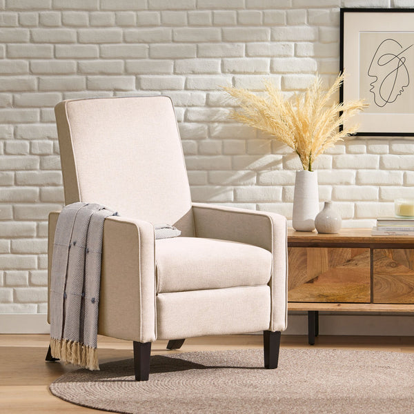 English Elm Christopher Knight Home® - Minimalist Push Back Chair with Thick Cushion and Birch Wood Legs for Stylish, Durable Comfort Beige 57444.00BEI
