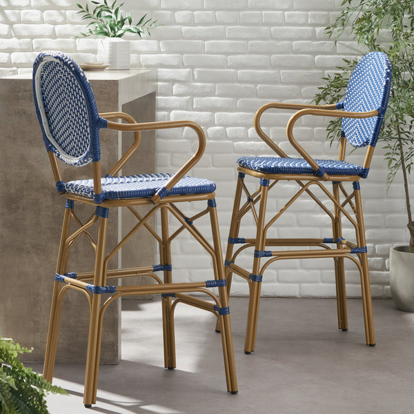 English Elm Outdoor Bistro Wicker Barstools Set of 2 Rust Resistant Aluminum Patio Bar Seating 72605.00