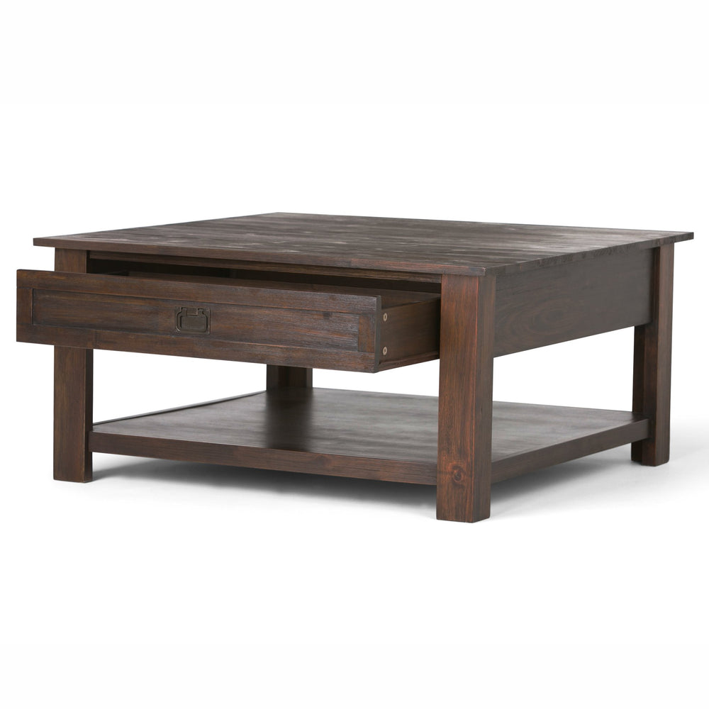 English Elm Monroe Square Coffee Table - Handcrafted Distressed Charcoal Brown With Storage & Rustic Charm B136P158950