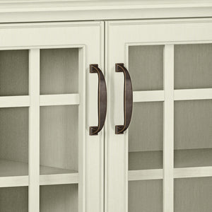 English Elm Connaught Low Storage Cabinet - Timeless Antique White Charm With Glass Doors & Adjustable Shelves B136P158530